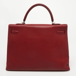 Hermes Rouge Garance Fjord Leather Palladium Finish Kelly Sellier 35 Bag