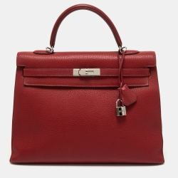 Hermes Rouge Garance Fjord Leather Palladium Finish Kelly Sellier 35 Bag