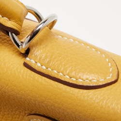 Hermes Jaune Togo Leather Palladium Finish Retourne Kelly 32 Bag