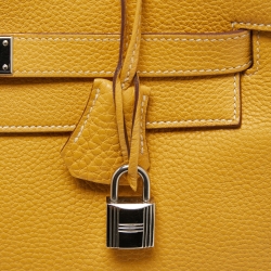 Hermes Jaune Togo Leather Palladium Finish Retourne Kelly 32 Bag