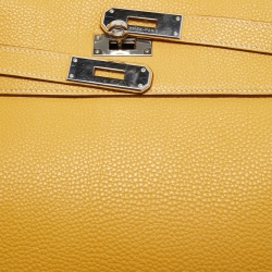 Hermes Jaune Togo Leather Palladium Finish Retourne Kelly 32 Bag
