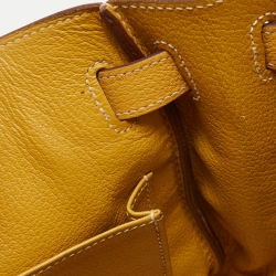 Hermes Jaune Togo Leather Palladium Finish Retourne Kelly 32 Bag