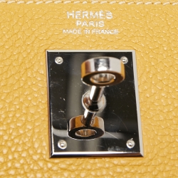 Hermes Jaune Togo Leather Palladium Finish Retourne Kelly 32 Bag