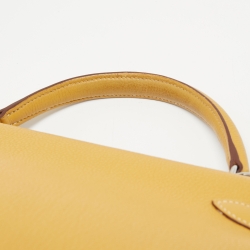 Hermes Jaune Togo Leather Palladium Finish Retourne Kelly 32 Bag