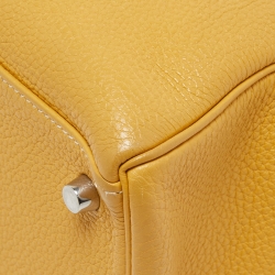 Hermes Jaune Togo Leather Palladium Finish Retourne Kelly 32 Bag