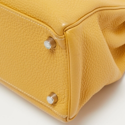 Hermes Jaune Togo Leather Palladium Finish Retourne Kelly 32 Bag