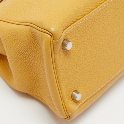 Hermes Jaune Togo Leather Palladium Finish Retourne Kelly 32 Bag