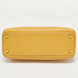 Hermes Jaune Togo Leather Palladium Finish Retourne Kelly 32 Bag