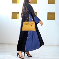 Hermes Jaune Togo Leather Palladium Finish Retourne Kelly 32 Bag
