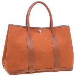 Pre Owned Hermes Orange Canvas/Leather Garden Party MM Tote Bag