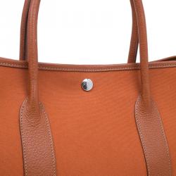 Pre Owned Hermes Orange Canvas/Leather Garden Party MM Tote Bag