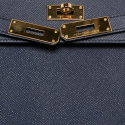 Hermes Blue Nuit Epsom Leather Gold Finish Kelly Sellier 28 Bag