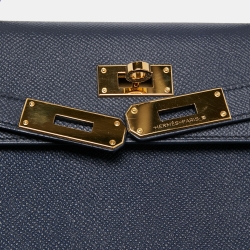 Hermes Blue Nuit Epsom Leather Gold Finish Kelly Sellier 28 Bag