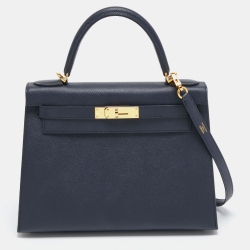 SOLD - Hermes Kelly Midnight Blue / Navy Leather 32 - Gold