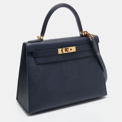 Hermes Blue Nuit Epsom Leather Gold Finish Kelly Sellier 28 Bag