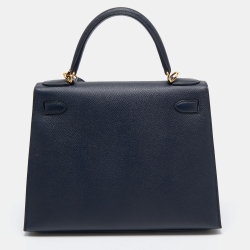 Hermes Blue Nuit Epsom Leather Gold Finish Kelly Sellier 28 Bag
