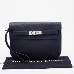 Hermes Bleu Nuit Togo Leather Kelly Depeches 25 Pouch