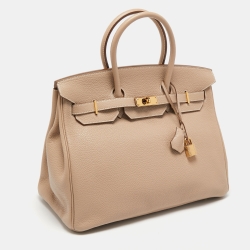 Hermes Trench Clemence Leather Gold Finish Birkin 35 Bag