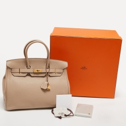 Hermes Trench Clemence Leather Gold Finish Birkin 35 Bag