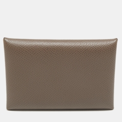 Pre Owned Hermes Etoupe Grey Epsom Leather Calvi Card Holder