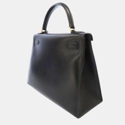 Pre Owned Hermes Black Box Calf Leather Gold Hardware Kelly Sellier 28 Bag 