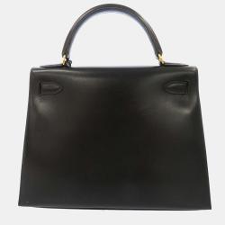 Pre Owned Hermes Black Box Calf Leather Gold Hardware Kelly Sellier 28 Bag 