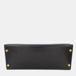 Pre Owned Hermes Black Box Calf Leather Gold Hardware Kelly Sellier 28 Bag 