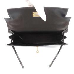 Pre Owned Hermes Black Box Calf Leather Gold Hardware Kelly Sellier 28 Bag 