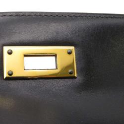 Pre Owned Hermes Black Box Calf Leather Gold Hardware Kelly Sellier 28 Bag 