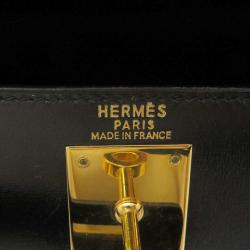 Pre Owned Hermes Black Box Calf Leather Gold Hardware Kelly Sellier 28 Bag 