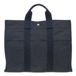 Pre Owned Hermes Grey Canvas Herline Tote MM