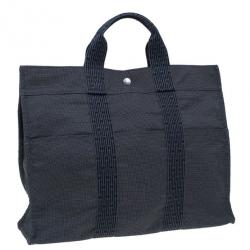 Pre Owned Hermes Grey Canvas Herline Tote MM