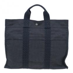 Pre Owned Hermes Grey Canvas Herline Tote MM