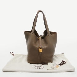Hermes Etoupe Grey Taurillon Clemence Leather Picotin Lock 22 Bag