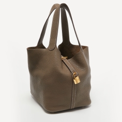 Hermes Etoupe Grey Taurillon Clemence Leather Picotin Lock 22 Bag