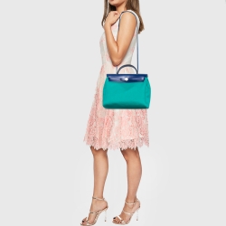 Hermes Bambou/Menthe/Blue Saphir Canvas and Leather Herbag Zip 31 Bag