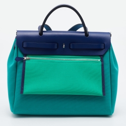Hermes Bambou/Menthe/Blue Saphir Canvas and Leather Herbag Zip 31 Bag