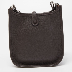 Pre Owned Hermes Chocolat Taurillon Clemence Leather Evelyne TPM Bag