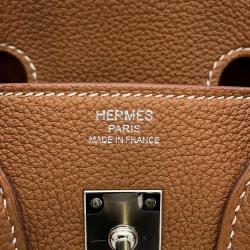 Pre Owned Hermes Gold Togo Leather Palladium Plated Hardware Birkin 25 Tote Bag