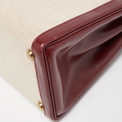 Hermes Rouge H/Beige Toile Canvas And Box Leather Gold Finish Kelly Retourné 28 Bag 