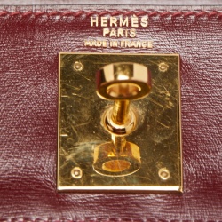 Hermes Rouge H/Beige Toile Canvas And Box Leather Gold Finish Kelly Retourné 28 Bag 