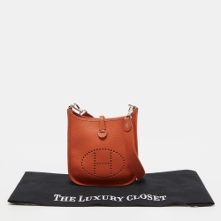 Pre Owned Hermes Feu Taurillon Clemence Leather Evelyne TPM Bag