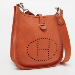 Pre Owned Hermes Feu Taurillon Clemence Leather Evelyne TPM Bag