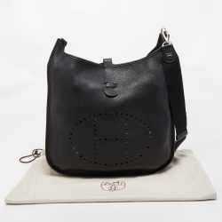 Pre Owned Hermes Black Taurillon Clemence Leather Evelyne III TGM Bag