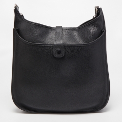 Pre Owned Hermes Black Taurillon Clemence Leather Evelyne III TGM Bag