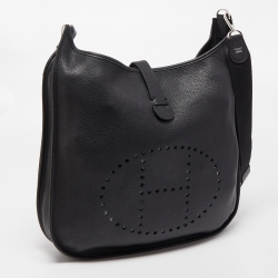 Pre Owned Hermes Black Taurillon Clemence Leather Evelyne III TGM Bag
