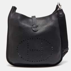 Pre Owned Hermes Black Taurillon Clemence Leather Evelyne III TGM Bag