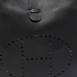 Pre Owned Hermes Black Taurillon Clemence Leather Evelyne III TGM Bag