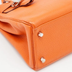 Pre Owned Hermes Orange Taurillon Clemence Leather Palladium Finish Kelly Retourne 32 Bag