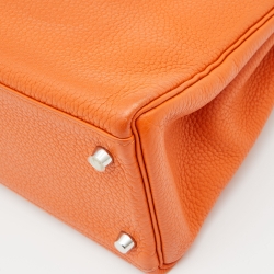 Pre Owned Hermes Orange Taurillon Clemence Leather Palladium Finish Kelly Retourne 32 Bag